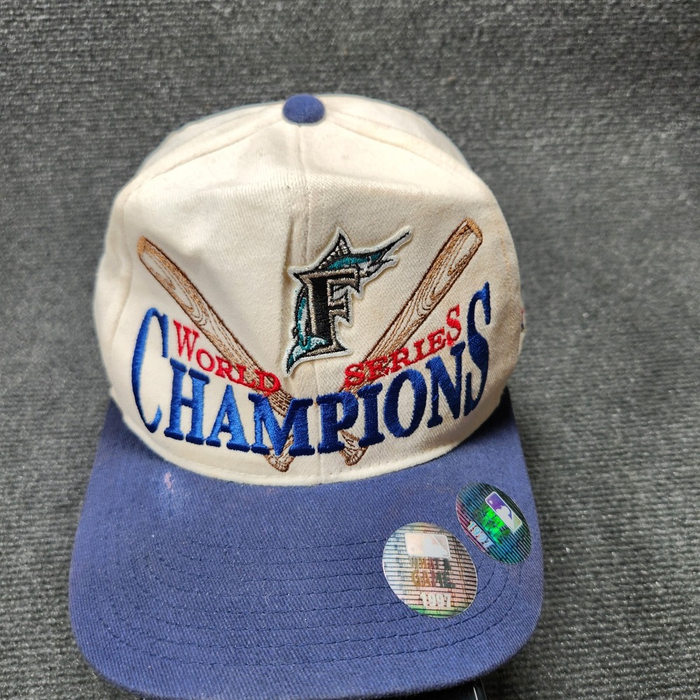 Vintage Starter Florida Marlins 1997 World Series Champions Snapback Hat MLB Blu
